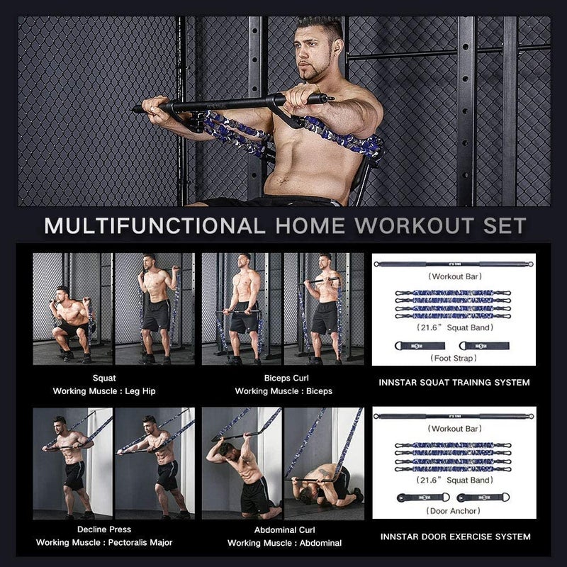 INNSTAR Resistance Bands Bar Exercise Bands Attachment 38" Black Max Load 800lb for Home Gym Workout Full Body Workout Power Lifting Fitness Bar (Desert Color) - Image 3